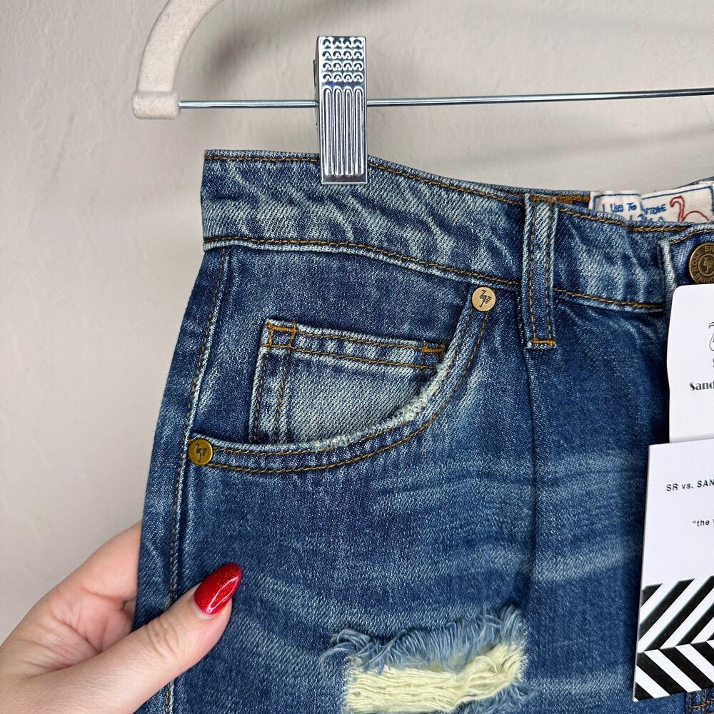 Free People Sandrine Rose R1016 Pleated Ripped Dark Wash Straight Leg Jeans 26 - Picture 7 of 16